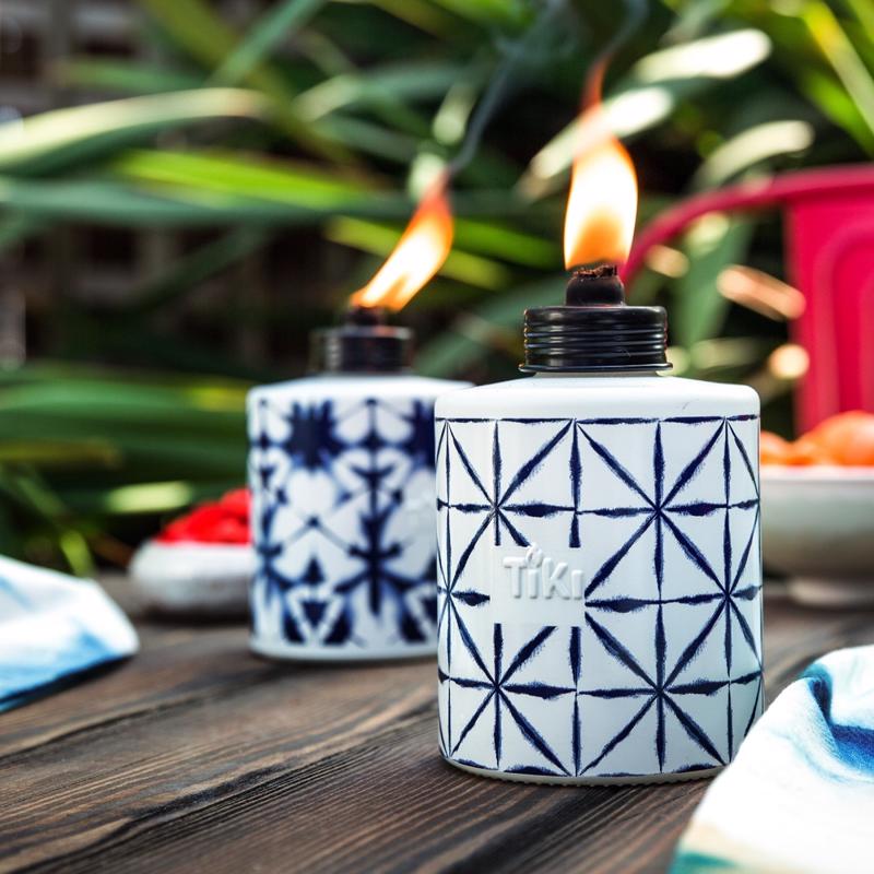 TIKI Blue/White Glass 5.75 in. Tiedye Tabletop Torch