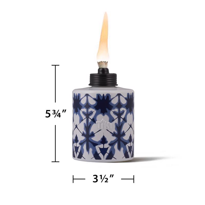 TIKI Blue/White Glass 5.75 in. Tiedye Tabletop Torch