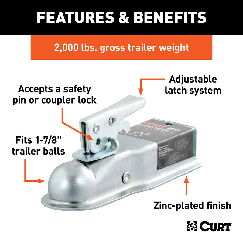 CURT 2000 lb. cap. 2-1/2 in. 1.88 in. Straight-Tongue Coupler