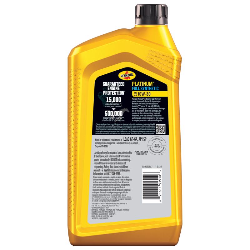 Pennzoil Platinum 10W-30 4-Cycle Synthetic Motor Oil 1 qt