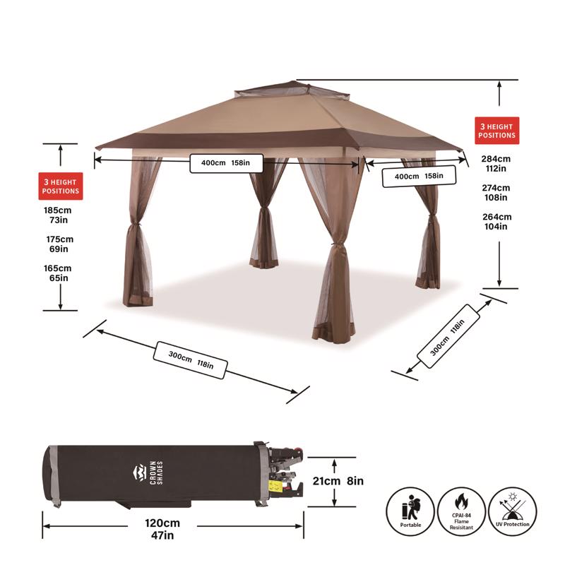 Crown Shade One Touch 150D Polyester Canopy with Screen Kit 9.25 ft. H X 13 ft. W X 13 ft. L