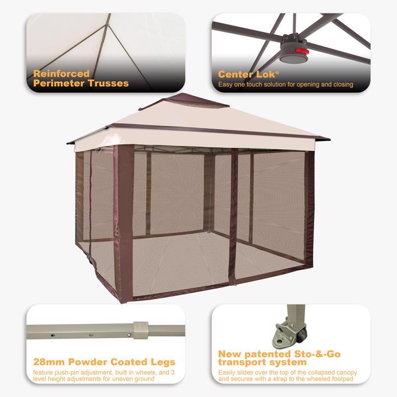 Crown Shade One Touch 150D Polyester Canopy with Screen Kit 9.25 ft. H X 13 ft. W X 13 ft. L