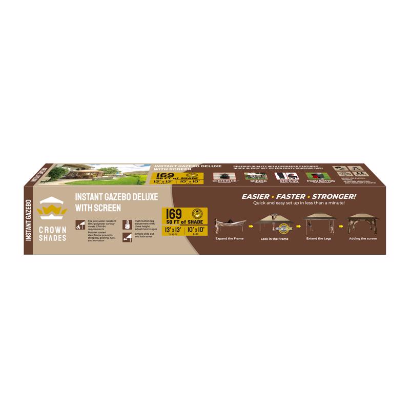 Crown Shade One Touch 150D Polyester Canopy with Screen Kit 9.25 ft. H X 13 ft. W X 13 ft. L