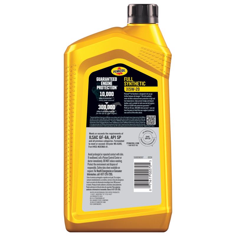 Pennzoil 5W-20 Gasoline Synthetic Motor Oil 1 qt