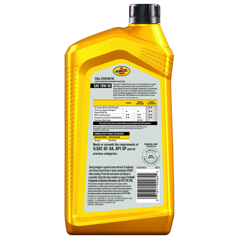 Pennzoil 10W-30 Gasoline Synthetic Motor Oil 1 qt