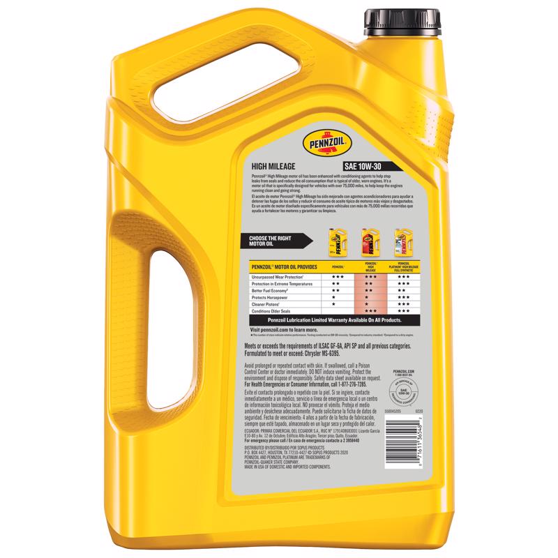Pennzoil High Mileage 10W-30 Gasoline High Mileage Motor Oil 5 qt