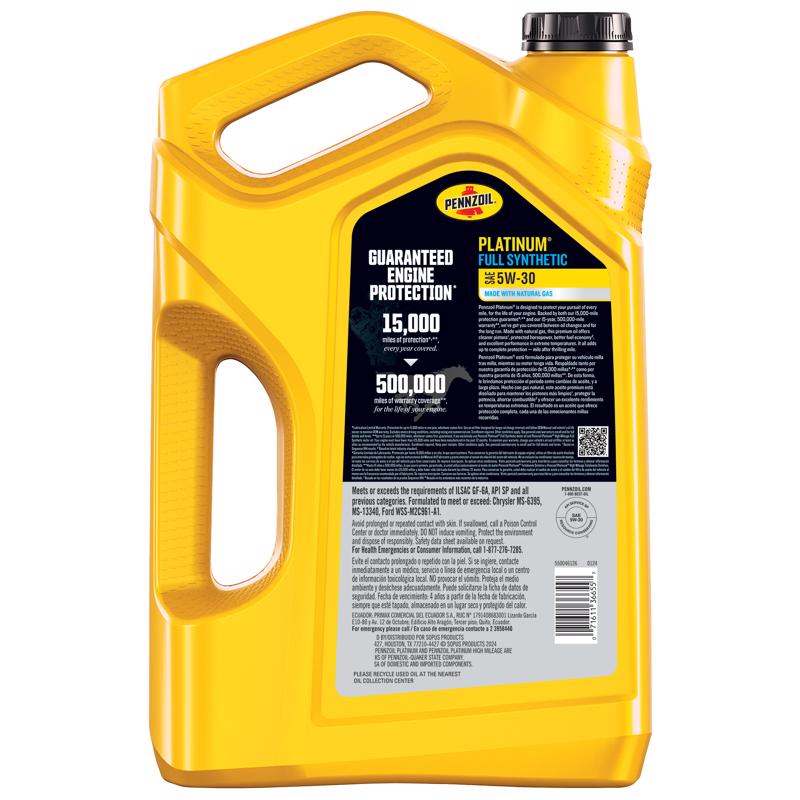 Pennzoil Platinum 5W-30 Gasoline Synthetic Motor Oil 5 qt