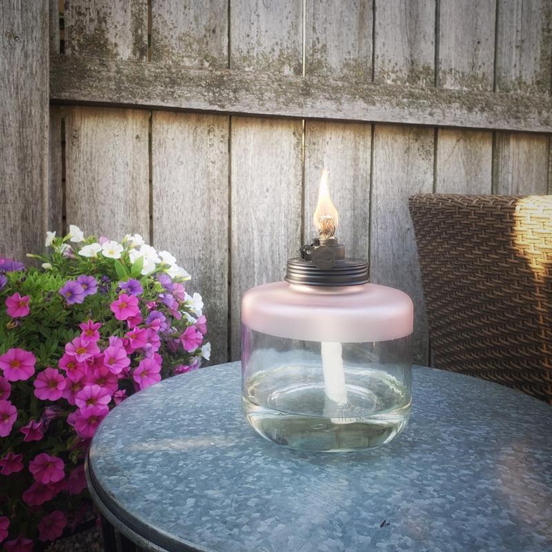 TIKI Adjustable Flame Pink Glass 6.5 in. Tabletop Torch