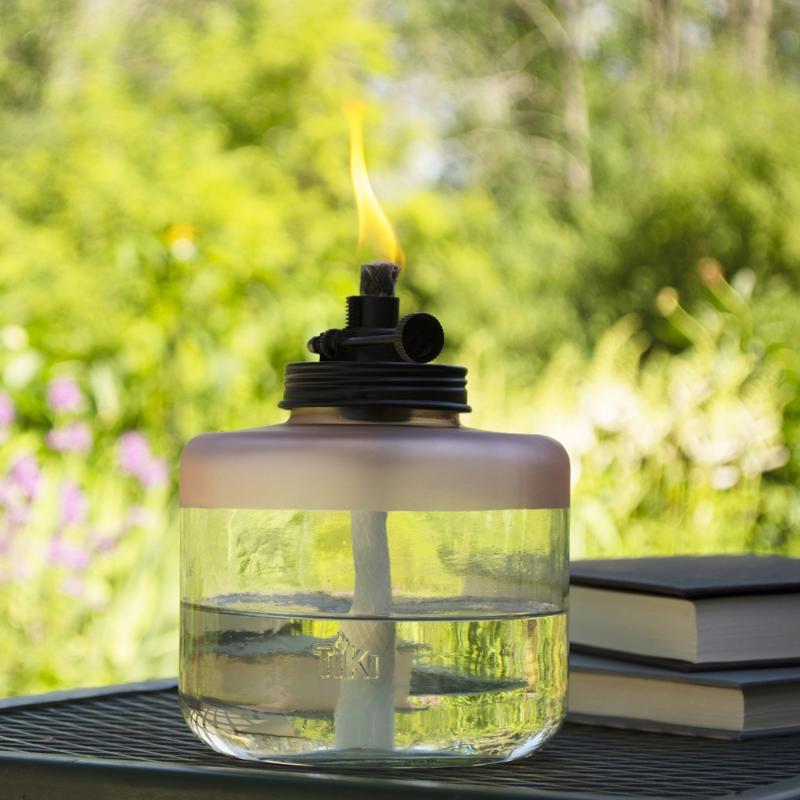 TIKI Adjustable Flame Pink Glass 6.5 in. Tabletop Torch
