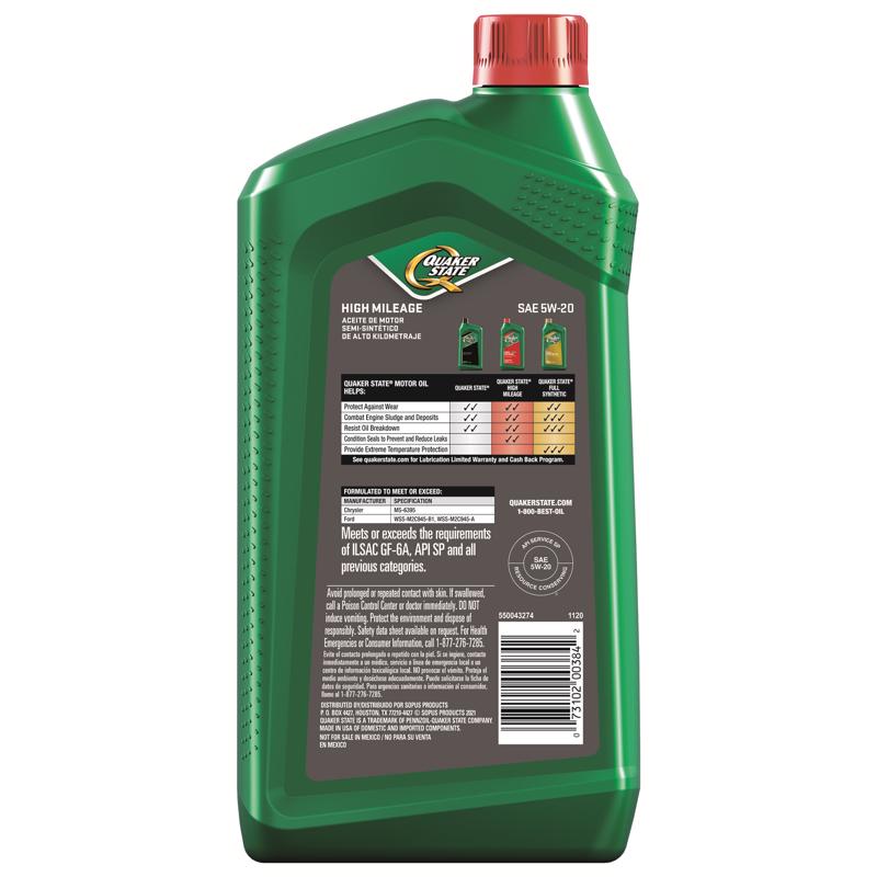 Quaker State Defy 5W-20 Gasoline High Mileage Motor Oil 1 qt
