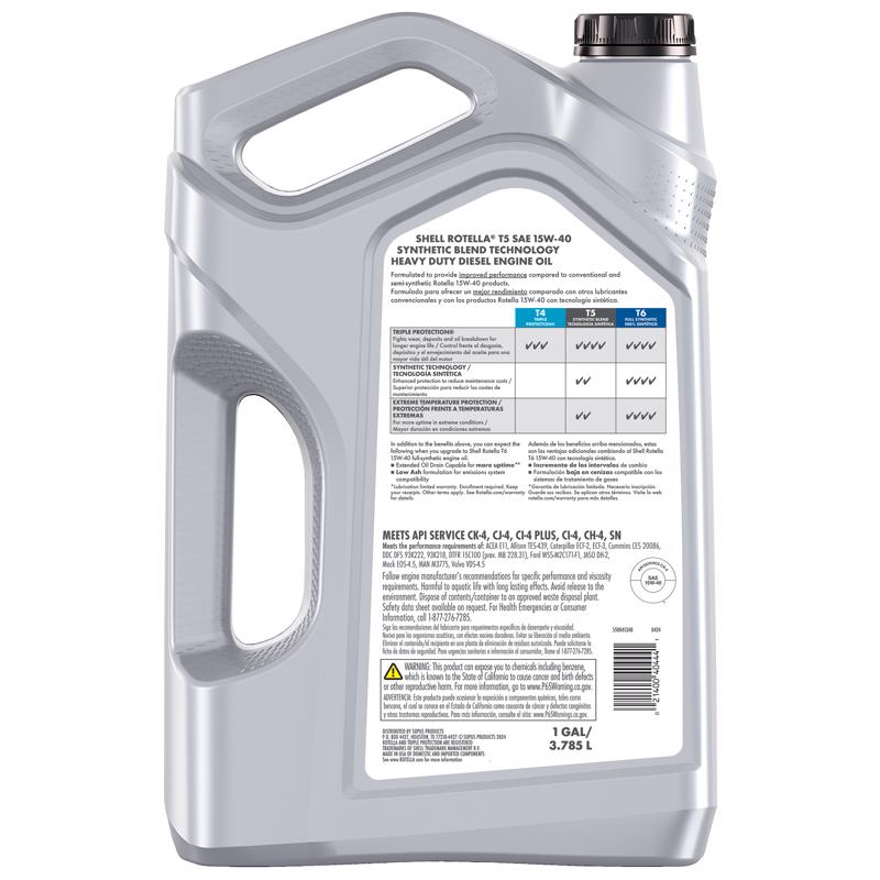 Shell Rotella T5 15W-40 Diesel Synthetic Blend Engine Oil 1 gal