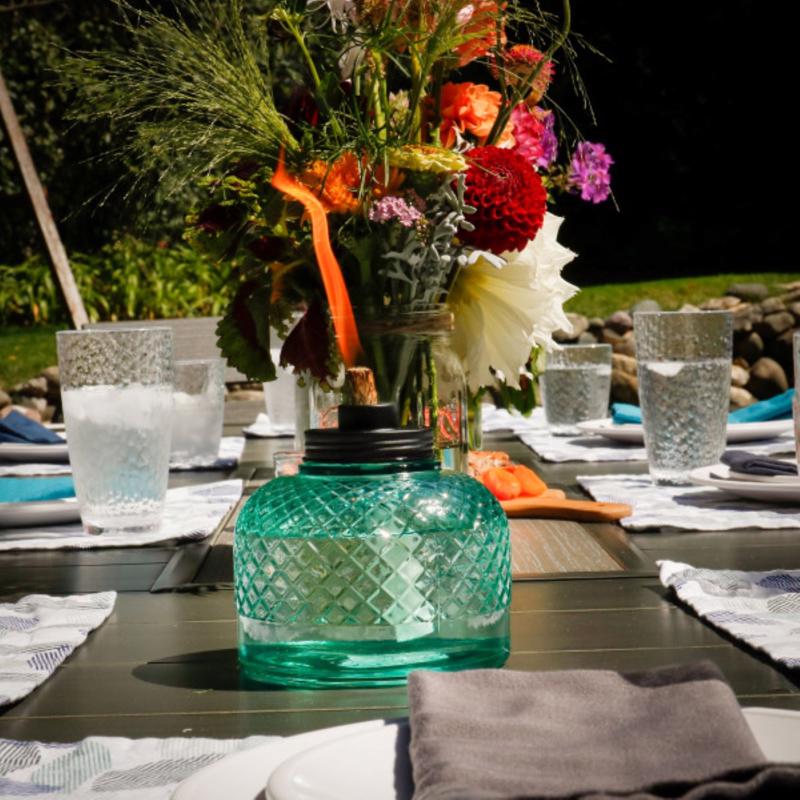 TIKI Blue Glass 5.80 in. Tabletop Torch