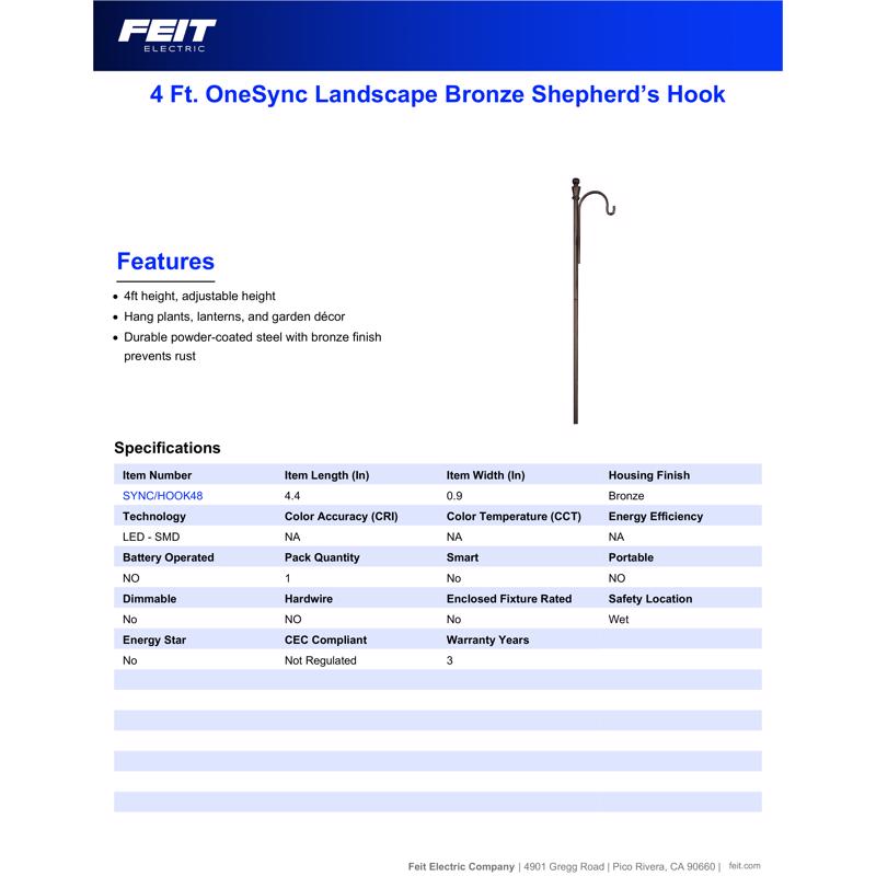 Feit Bronze Metal 48 in. H Shepherd's Hook