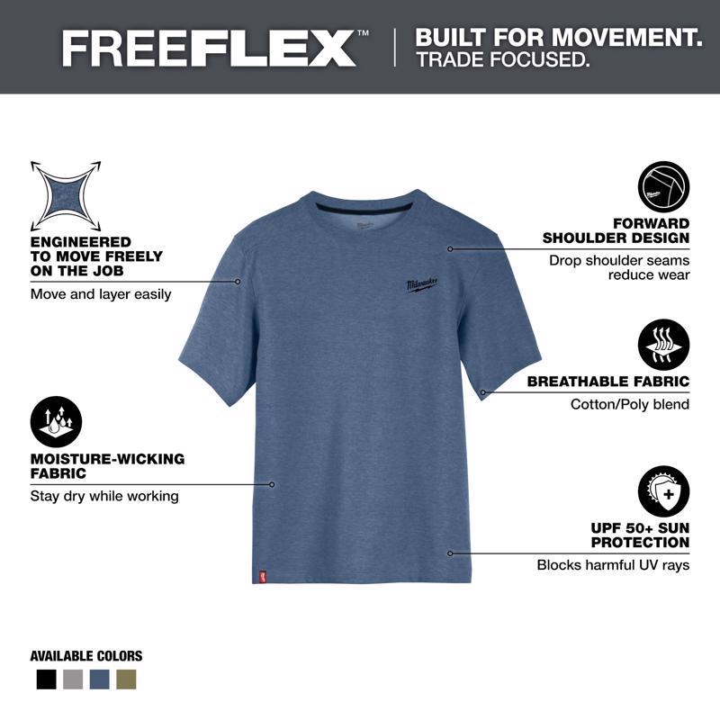 Milwaukee XL Short Sleeve Men's Crew Neck Blue Hybrid Work Tee Shirt
