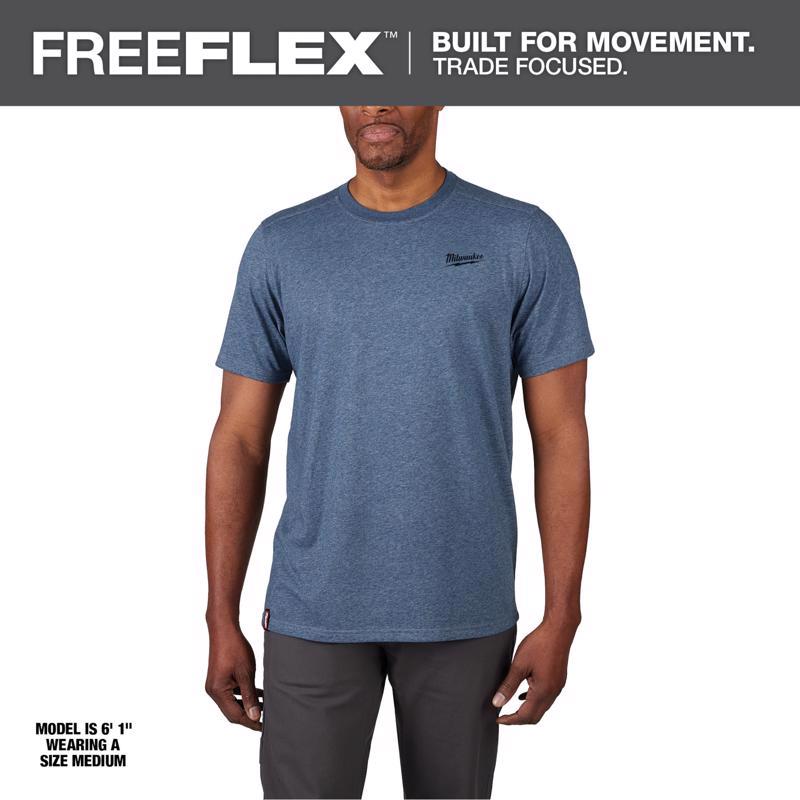 Milwaukee XL Short Sleeve Men's Crew Neck Blue Hybrid Work Tee Shirt