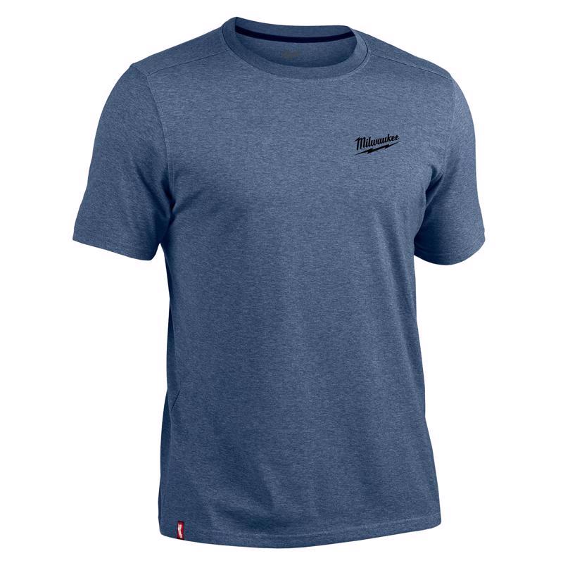 Milwaukee XL Short Sleeve Men's Crew Neck Blue Hybrid Work Tee Shirt