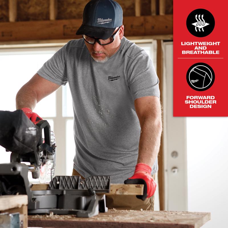 Milwaukee M Short Sleeve Men's Crew Neck Gray Hybrid Work Tee Shirt