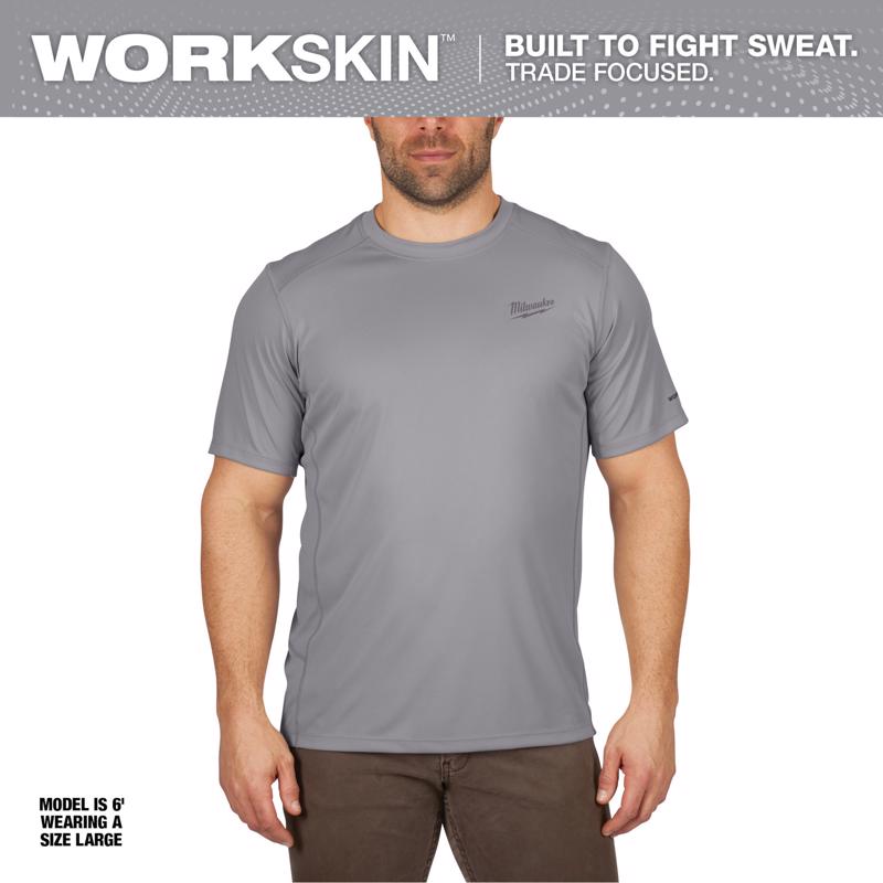 Milwaukee Workskin L Short Sleeve Men's Crew Neck Gray Lightweight Performance Tee Shirt