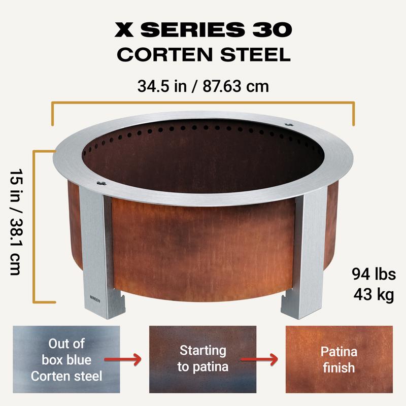 Breeo X Series 30 in. W Corten Steel Outdoor Round Wood Fire Pit