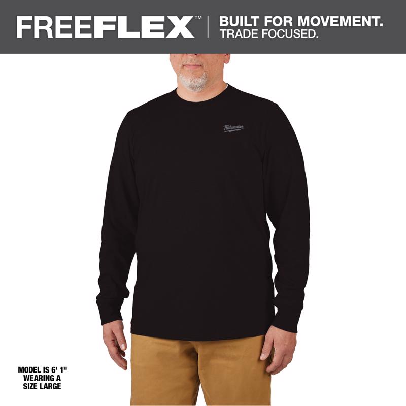 Milwaukee Freeflex M Long Sleeve Men's Crew Neck Black Hybrid Work Tee Shirt