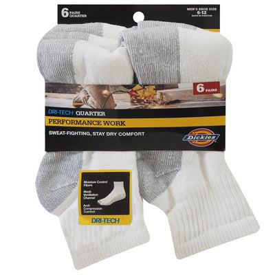 Dickies Dri-Tech Men's 6-12 Quarter Sock White