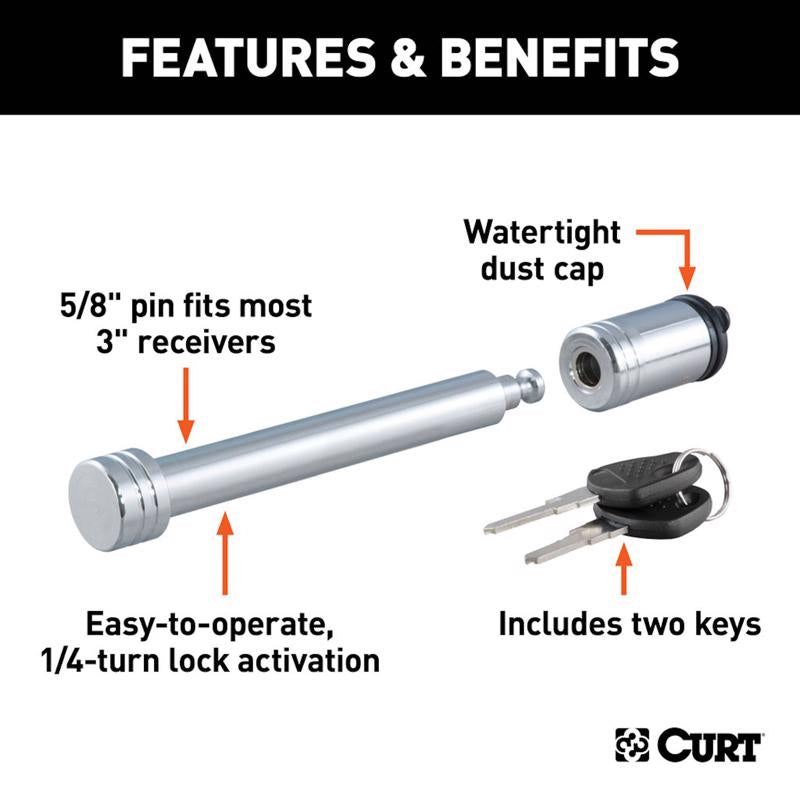 CURT 5/8"D x 6-3/8"L Hitch Lock
