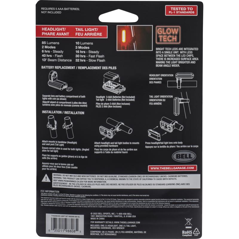 Bell Sports Radian Aluminum/Reinforced Plastic Bicycle Light Set Red/White