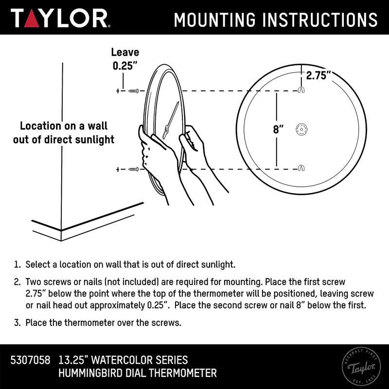 Taylor Hummingbird Dial Thermometer Plastic White 13.25 in.