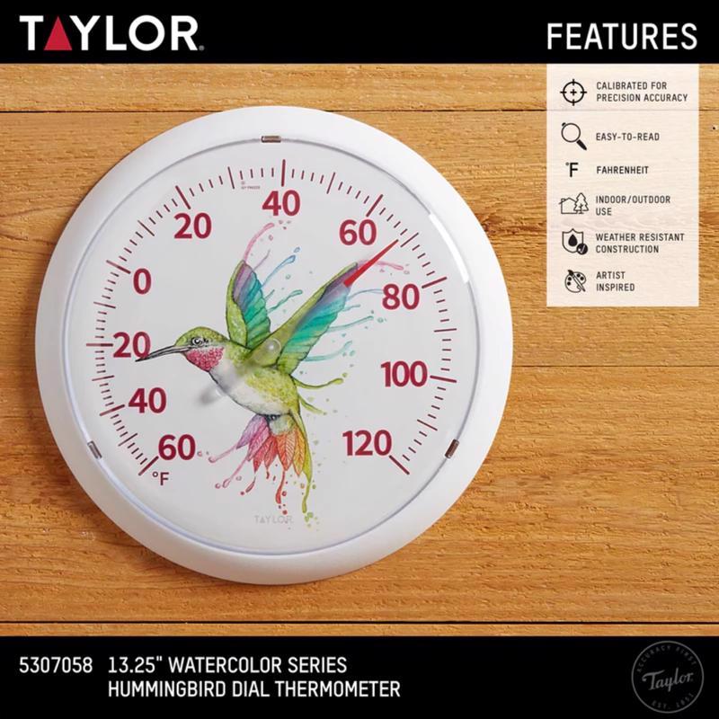 Taylor Hummingbird Dial Thermometer Plastic White 13.25 in.