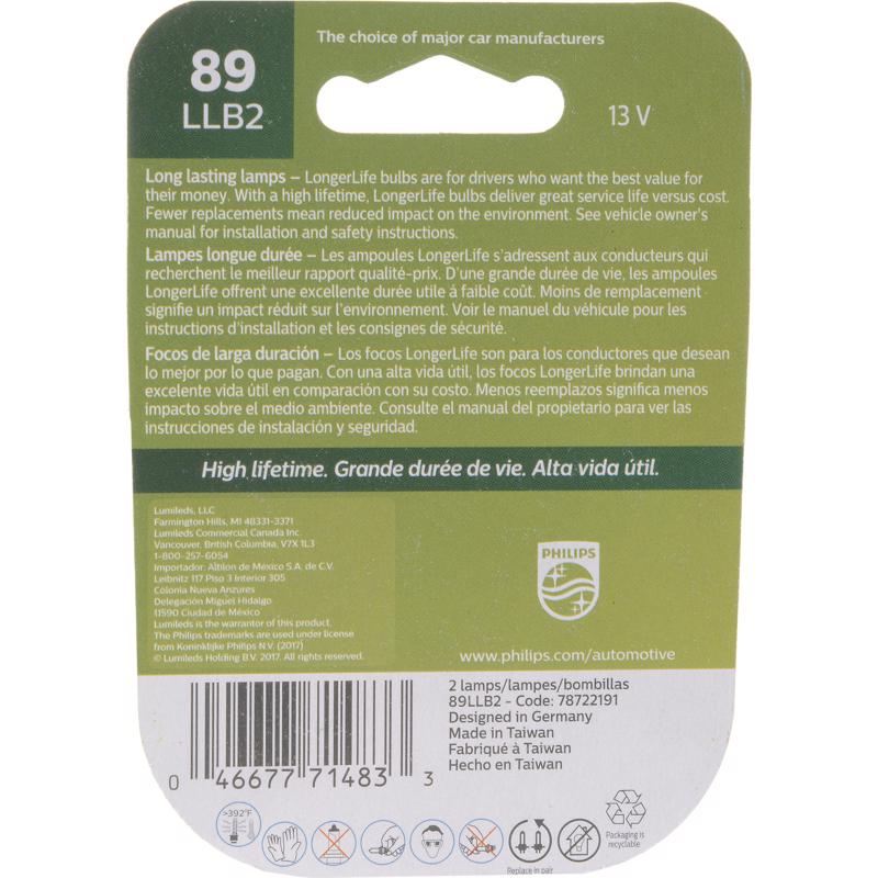 Philips LongerLife Incandescent Courtesy/Glove/License/Trunk Miniature Automotive Bulb 89LLB2