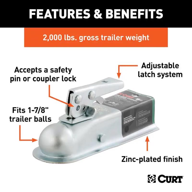 CURT 2000 lb. cap. 2 in. 1.87 in. Straight-Tongue Coupler