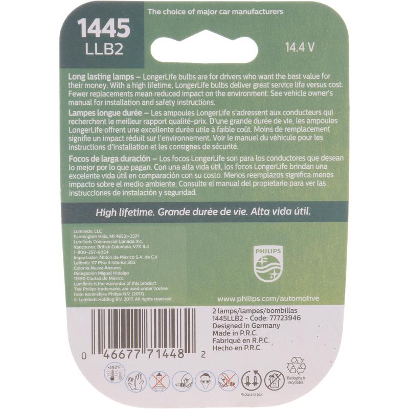 Philips LongerLife Incandescent Parking/Stop/Tail/Turn Miniature Automotive Bulb 1445LLB2