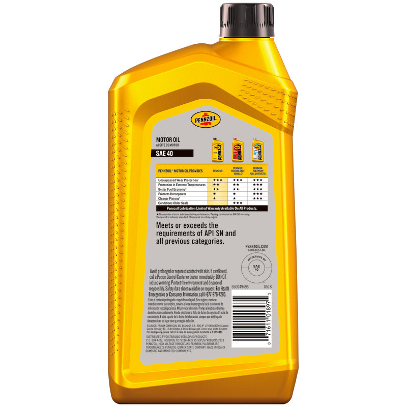Pennzoil SAE 40 4-Cycle Conventional Motor Oil 1 qt