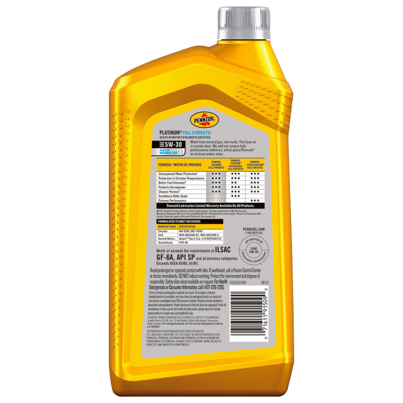 Pennzoil Platinum 5W-30 Synthetic Motor Oil 1 qt