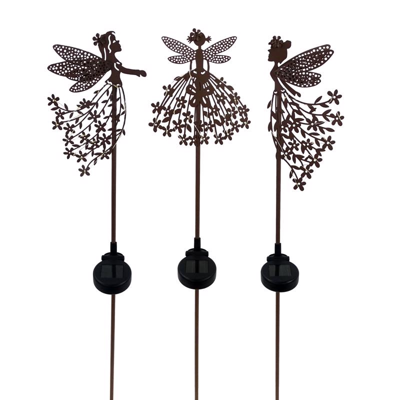 Alpine Brown Metal 33 in. H Solar Garden Stake
