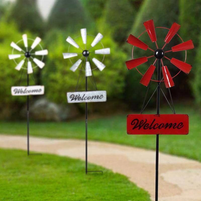 Exhart Multicolored Metal 40 in. H Welcome Windmill Stake