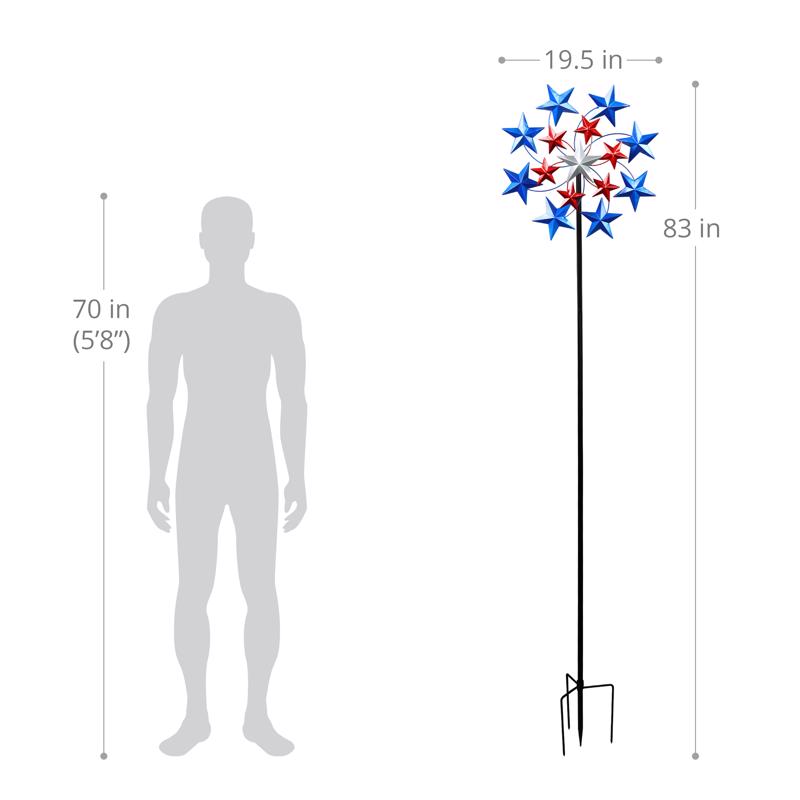 Exhart Multicolored Metal 82 in. H Star Spangled Spinner Outdoor Garden Stake