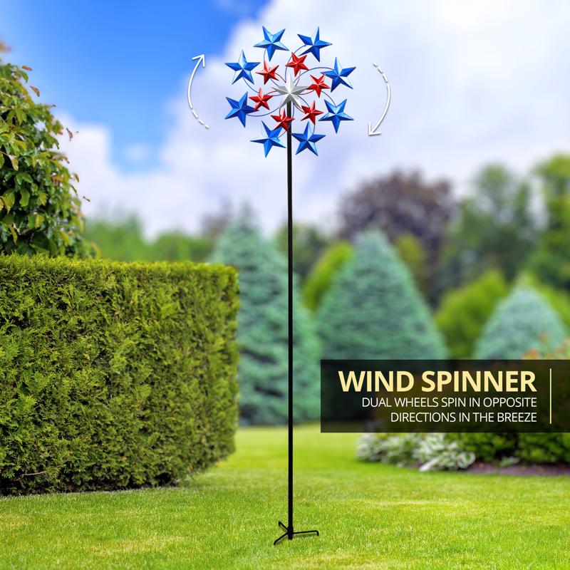 Exhart Multicolored Metal 82 in. H Star Spangled Spinner Outdoor Garden Stake