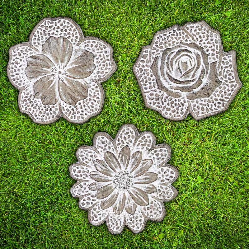 Exhart Cream/Gray Cement 0.8 in. H Flower Stepping Stone