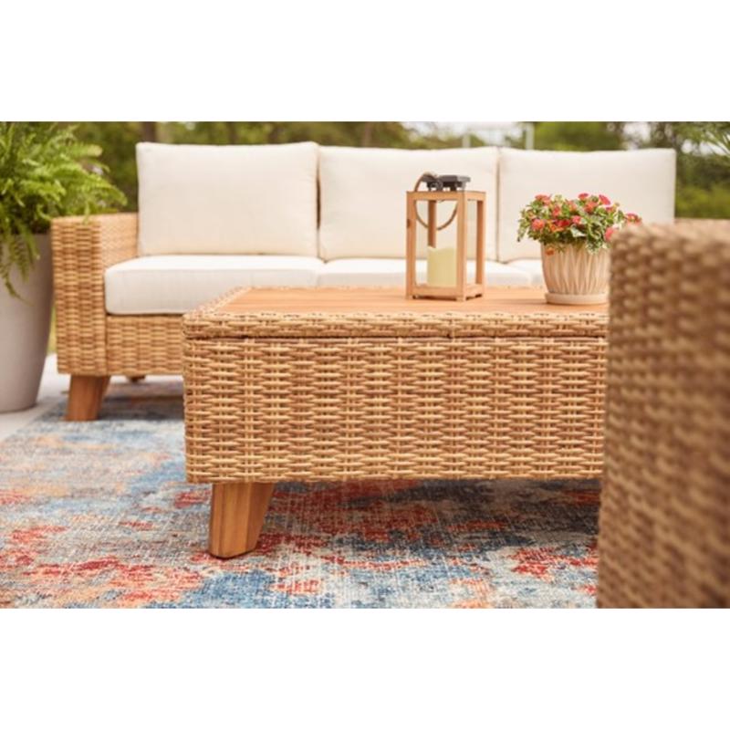 Living Accents Guinevere 4 pc Light Brown Wicker Deep Seating Set Ivory