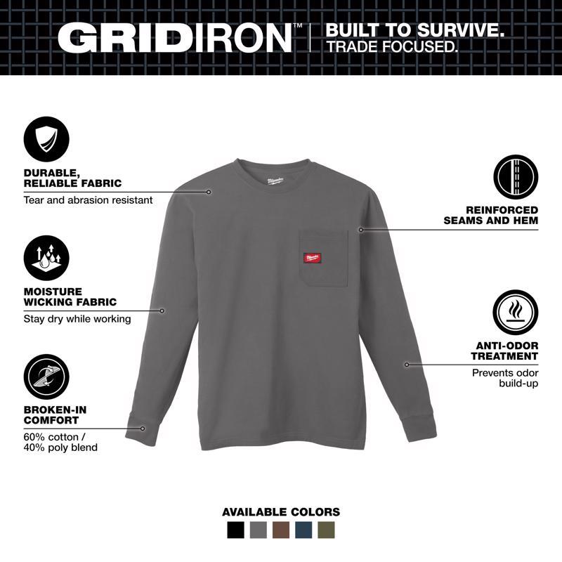 Milwaukee Gridiron XL Long Sleeve Men's Round Neck Gray Tee Shirt