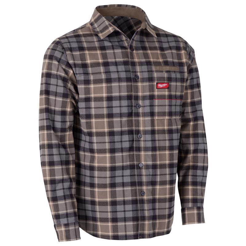 Milwaukee Gridiron XL Long Sleeve Men's Collared Gray Flannel Shirt