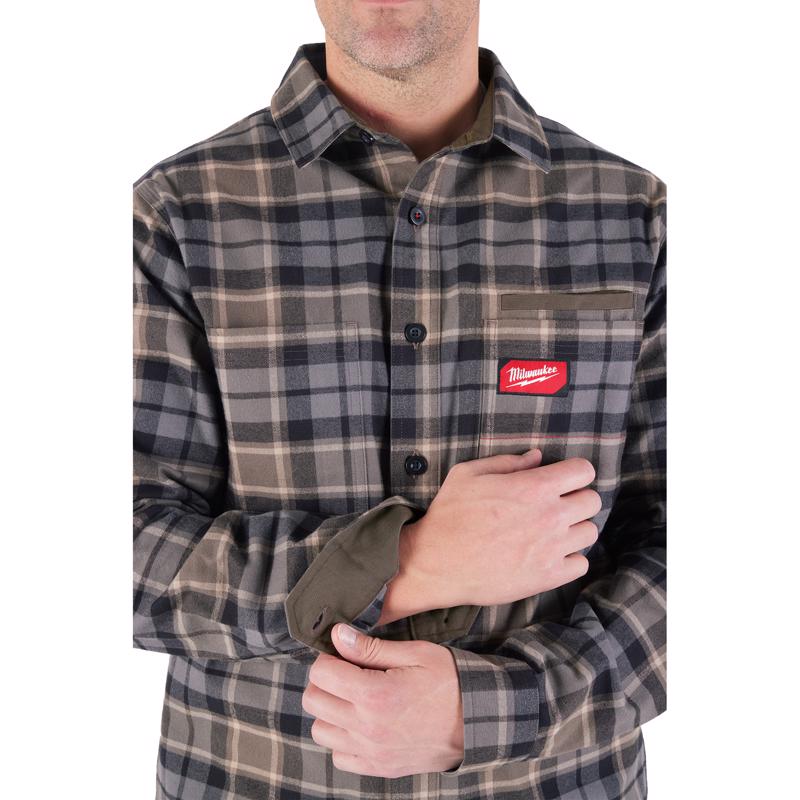Milwaukee Gridiron XXL Long Sleeve Men's Collared Gray Flannel Shirt