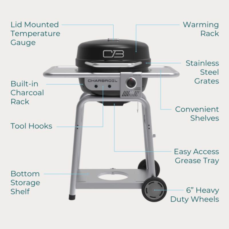 Char-Broil Bistro Pro 1 Burner Charcoal/Liquid Propane Grill Black/Silver