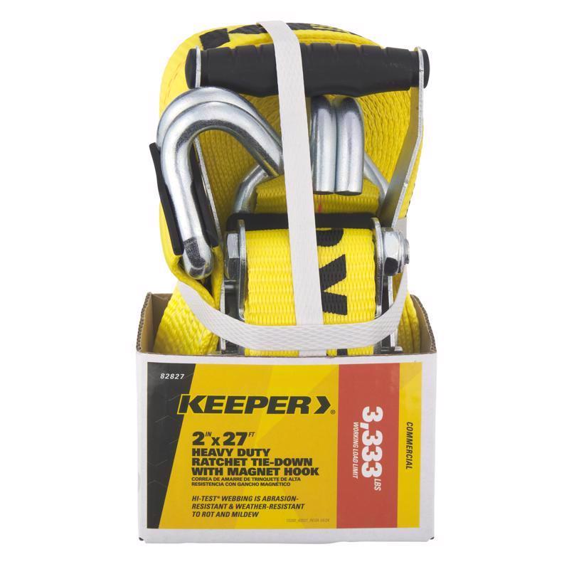 Keeper 2 in. W X 27 ft. L Yellow Ratchet Tie Down Strap 3333 lb