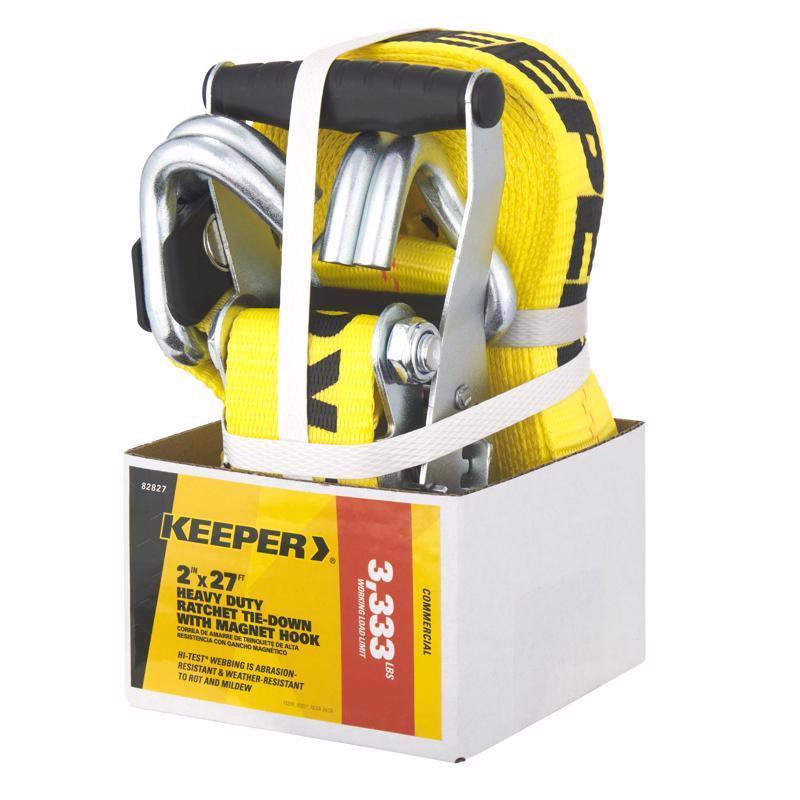 Keeper 2 in. W X 27 ft. L Yellow Ratchet Tie Down Strap 3333 lb