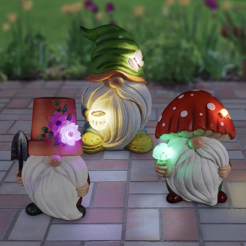 Exhart Assorted Resin 8 in. H Gnome Solar Statue
