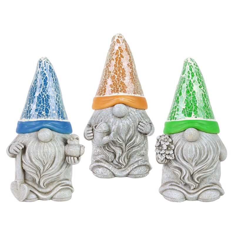 Exhart Assorted Resin 8 in. H Mosaic Hat Gnomes Solar Statue