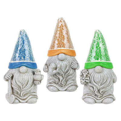 Exhart Assorted Resin 8 in. H Mosaic Hat Gnomes Solar Statue