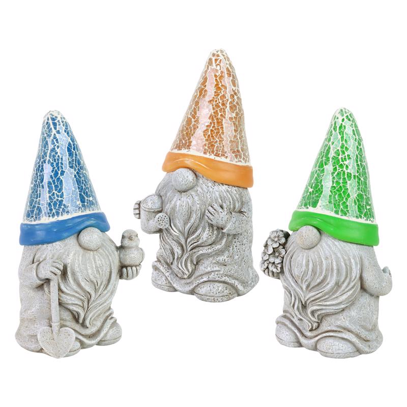 Exhart Assorted Resin 8 in. H Mosaic Hat Gnomes Solar Statue